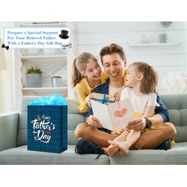 FLYAB Fathers Day Gift Bag - 11.5" Father's Day Paper Gift Bag with Tissue Paper Happy Fathers Day Gift Bag with Handle Medium Gift Bag for Dad Husband Grandpa