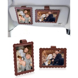 COOLYOUTH 2Pcs Car Picture Frame Car Visor Clip Picture Holders Leather Magnetic Photo Frames with Clip (2, Leather-Umber)