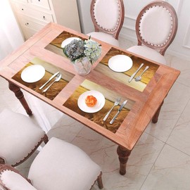 Wheat Field Placemats Set Washable Non-Slip Place Mats Heat Resistant Table Mats Rectangle PVC Woven Placemat for Dining Table Decoration