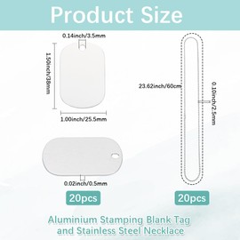 SUNNYCLUE 1 Box DIY 20 Sets Necklace Stamping Blanks Metal Blank Tags Metal Silver Rectangular Name ID Engraving Blank with Stainless Steel Chains for Jewellery Making Necklace Pets DIY Accessories