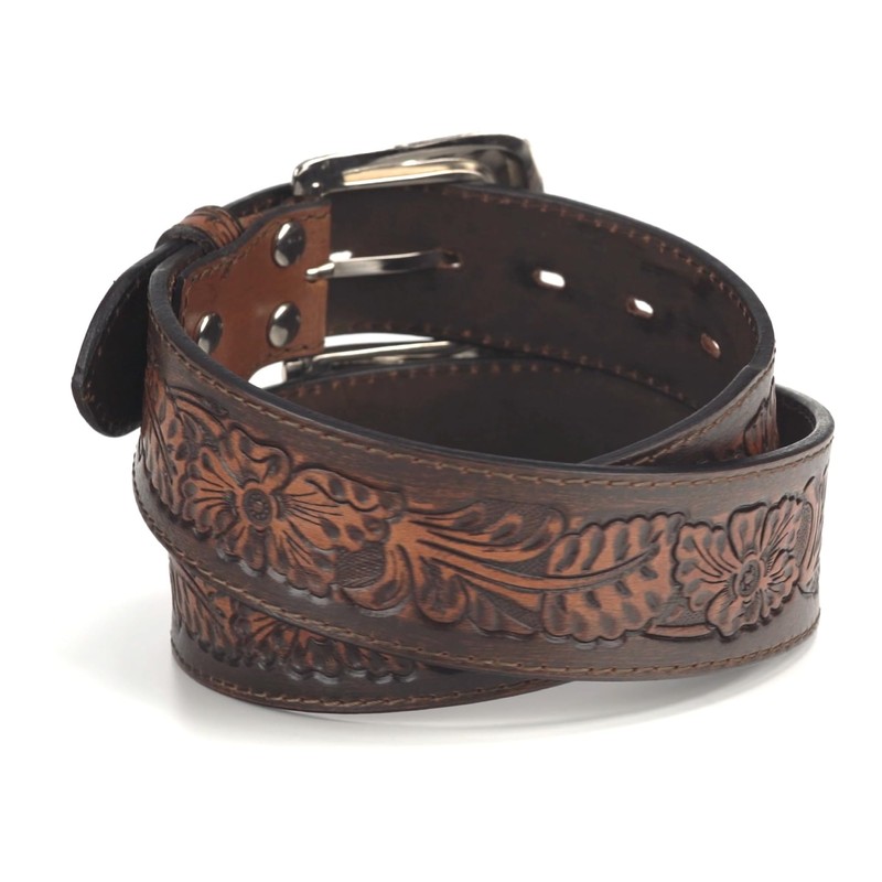 Nocona Men's Embossed Floral Tapered Belt, Brown, Size 34