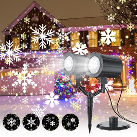 Snowflake Projector Lights Outdoor,Snow Projector 360° Rotating Double Head Christmas Light Projector,IP65 Waterproof Projector Lights Holiday Led Lighting for Garden Patio Landscape Xmas Decorations