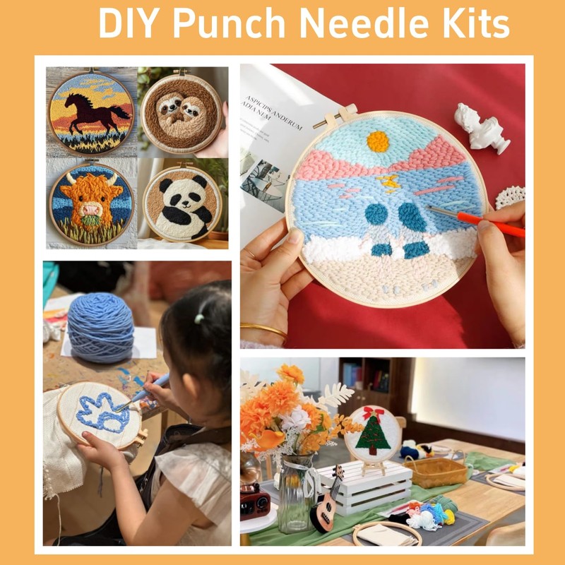 Punch Needle Kits for Beginners Cute Black White Sheep Flowers