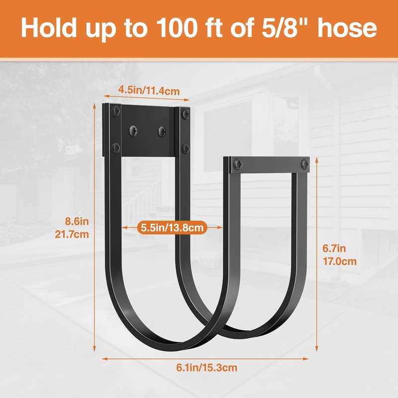 Garden Hose Holder Wall Mount - Metal Water Hose Hanger