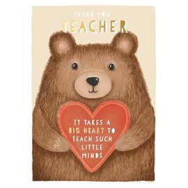 Wishing Well 5" x 7" Thank You Teacher Fluffy Bear Greeting Card