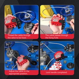 Tagout Cable Lock Adjustable Lockout Device, Stainless Steel 4 Key Hole for Repair Management, with PVC, 1.8m Cable Length