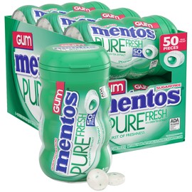 Mentos Pure Fresh Holiday Sugar-Free Chewing Gum with Xylitol, Spearmint, Christmas Stocking Stuffers for Adults & Kids, 50 Piece Bottle (Bulk Pack of 6)