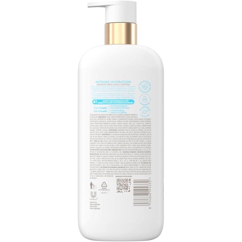 DOVE Bodywash Intense Hydration, Jabón Corporal Líquido e Hidratante, 547ml