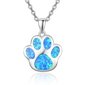KINGWHYTE Dog Opal Necklace For Women 925 Sterling Silver Paw Print Pendant Cute Animal Necklace Pet Jewellery For Women Ladies Mama Daughter