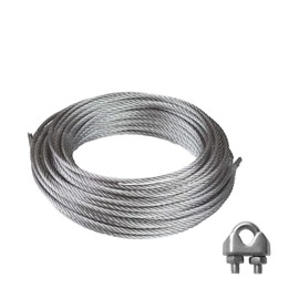 Patio Paradise Shade Sail Hardware Kit 31-Feet Wire Rope and 8 Pcs Clamps Coated Steel Cable 3/16" 7x19 Stand Core,Cable Railing Outdoor Light Guide Wire