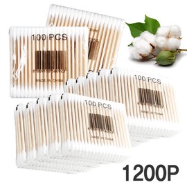 Premium Pure Cotton Wooden Cotton Swabs 1200p/100p x 12 pcs/Hygienic Cotton Pads Natural Cotton / 고급 순면 나무 면봉 1200p100pX12개위생 화장솜 천연솜