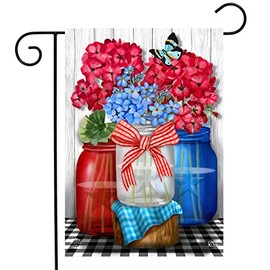Briarwood Lane Red White and Blue Jars Floral Garden Flag Patriotic Checkered 12.5" x 18"