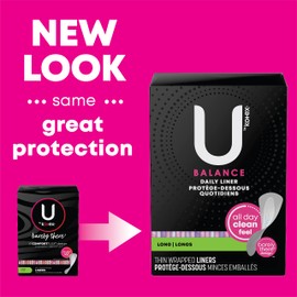 U by Kotex Balance Daily Wrapped Panty Liners for Women (Previously 'Barely There'), Light Absorbency, Long, 90 Count (Packaging May Vary)