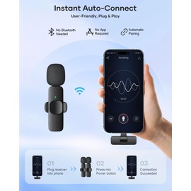KUKIHO Wireless Lavalier Microphone, 2 Pack Mini Mic with Noise Cancellation, Clip-On Microphone Lapel Mic for Video, Vlog, YouTube, TikTok, Interview, Podcast, Plug & Play