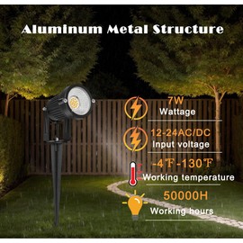 usdup Low Voltage Landscape Lights IP65 Waterproof 7W 700LM LED Outdoor Lighting with Connectors for Garden Yard Pathway Pool | 12V 24V 2700K Tree Spotlights | Warm White - 6 Pack