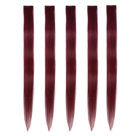 Flying Beauty burgundy hair extensions 18 Inches 5 Pcs Colored Party Highlights Straight Hair Clip in Human Hair Extensions in Multiple Colors