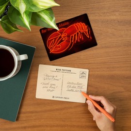 Bar Harbor, Maine, Lobster Neon (4x6 Birch Wood Postcards, 2-Pack Stationary, Rustic Home Wall Decor)