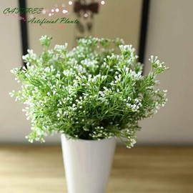 CATTREE Artificial Plants, Plastic Shrubs Faux Pearl Flowers Fake Grass Leaves Simulation Greenery Bushes Indoor Outdoor Home Garden Office Yard Verandah Wedding Décor Planter Filler - 8 Bundles