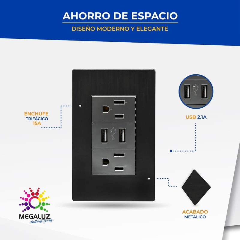 Megaluz HY-J310 Placa Contacto Tomacorriente Inteligente Conector USB 2 Puertos