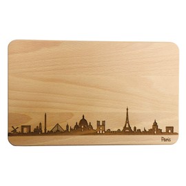 Paris Skyline Bread Board | Beech Breakfast Board | Wooden Chopping Board | Gift with Engraving | Breakfast Board | France (Board L (26 x 16 x 1.5 cm), without Personal Engraving)