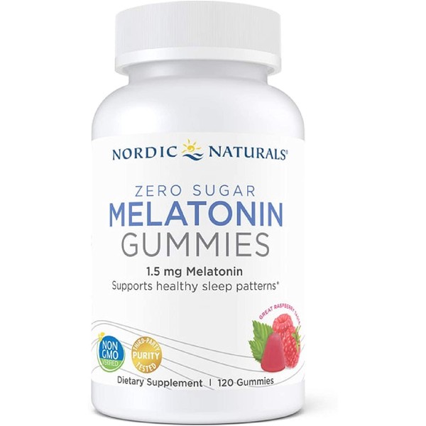Nordic Naturals Zero Sugar Melatonin Gummies, Raspberry - 1.5 mg Melatonin - 120 Gummies - Great Taste - Restful Sleep, Antioxidant Support - Non-GMO, Vegan - 120 Servings