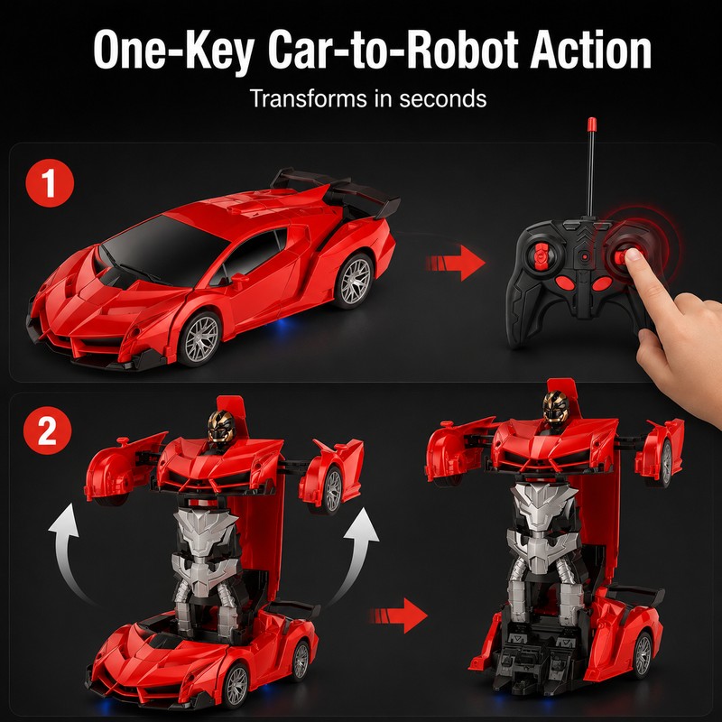 2.4GHz RC Transforming Car Robot Toy – One-Button Deformation Racing