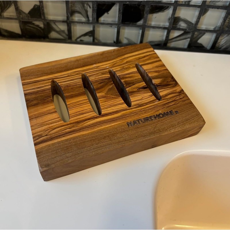 NATUREHOME Olive Wood Soap Dish Pure Organic Wood Bowl Square