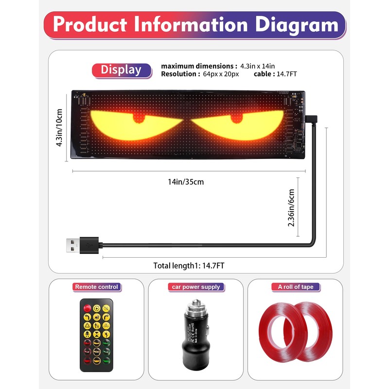 CRILEAL Devil's Eye 2pcs:14"x4.3" Programmable ojos led para carro Windshield