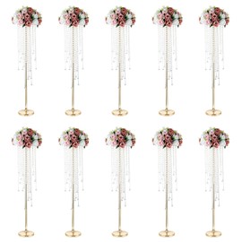 NUPTIO Jarrones de oro para centros de mesa de boda - 10 piezas de 39.4 pulgadas de alto Jarrón candelabro para mesas - Soporte de flores al por mayor para bodas