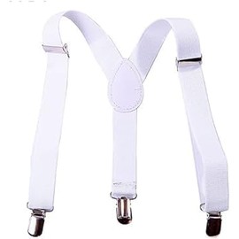 Junfamilee White Child Kids Girls Boys Suspenders Braces,Adjustable Clip on Y-Back Elastic Suspenders with Metal Clips for Boys Girls Boys' Suspenders