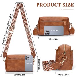 Tibimon Crossbody Bag Women's Wide Strap, Leather Modern Bags with Wide Shoulder Strap, Handbag, Women's Small Shoulder Bag with Zip and Removable Shoulder Strap (Yellow-Brown), apricot