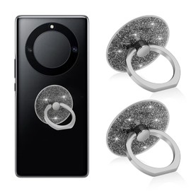 cobee Glitter Bling Cell Phone Ring Holders, 2 Pcs Sparkle Bling Finger Kickstand Round Glitter Finger Mount 180/360 Degree Rotation Cell Phone Finger Holder Ring Grip for Women/Girls(Silver)