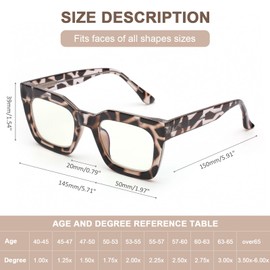AQWANO Stylish Oversized SquareReading Glasses for Men Women Fashion Designer Readers Blue Light Computer Glases, Clear/Brown Flower 1.75