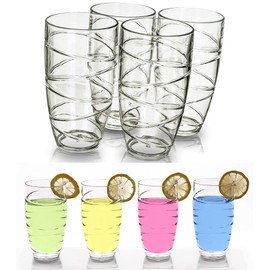 ADEPTNA Pack of 4 Hi Ball Plastic Swirl Tumblers Glasses Capacity Each Glass 550ML - BPA-Free Eco-Friendly Washable and Easy to Clean (ACRYLIC TUMBLERS)