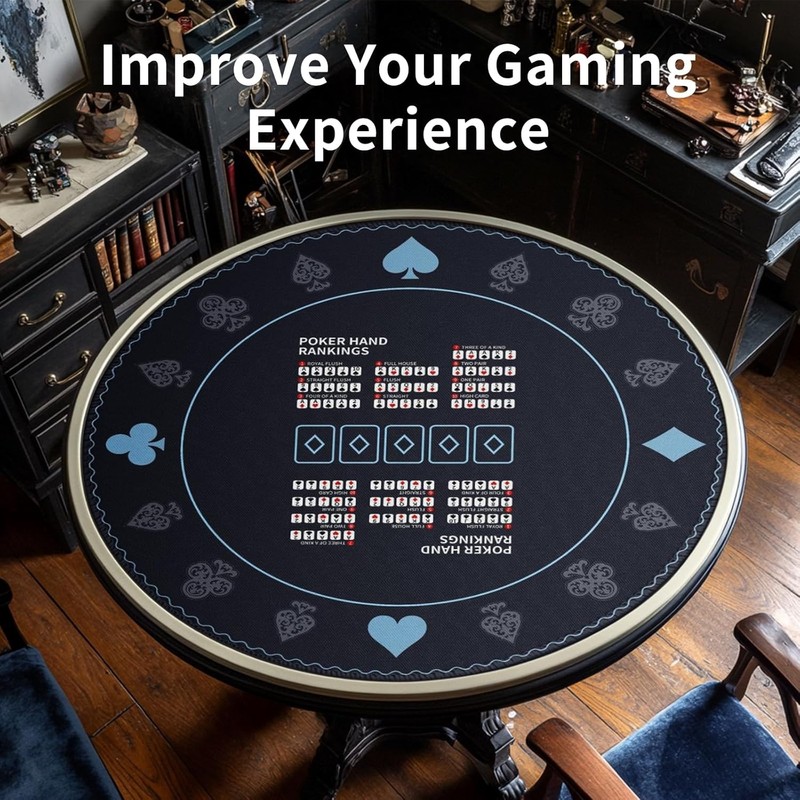 AQQA 47-Inch Round Poker Table Mat with Hand Rankings -