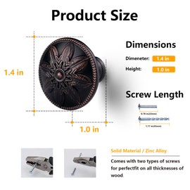12 Pack - Oil Rubbed Bronze Cabinet Hardware Knobs,1-2/5” Dia Bathroom Kitchen Cabinet Drawers bi-fold Knobs Bronze,Kitchen Cabinet Drawer Knobs Oil Rubbed Bronze Knob for Dresser Drawers