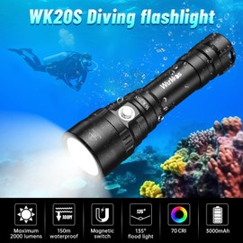 Wurkkos WK20S Scuba Diving Flashlight,2000 Lumen Dive Flashlight 363M Long Range SST40 LED 90CRI 5000K IPX8 Waterproof Underwater Torch Professional Snorkeling Light for Under Water Deep Sea Cave