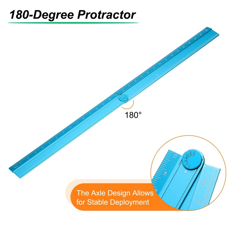 sourcing map Folding Straight Ruler 30cm Metric Aluminum Alloy Protractor