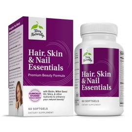 Terry Naturally Hair, Skin & Nail Essentials - Hair Care Supplement with Biotin & Aronia Berry Extract - Gluten-Free & Dairy-Free - 60 Softgels (30 Servings)