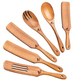 6Pcs Natural Spurtles Kitchen Tools Wooden Set,Natural Premium Acacia Wooden Spoons for Cooking,Heat Resistant Cooking Utensil for Nonstick Cookware