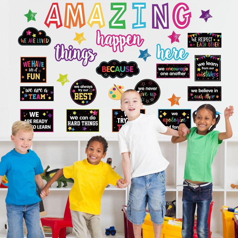 JarThenaAMCS Motivational Bulletin Board Decoration Amazing Things Happen Here Paper