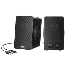 Sanwa Supply MM-SPL22UBK PC Speaker, USB Powered, Built-in Passive Radiator, Metal Mesh Panel