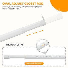 Oval Closet Rod for Hanging Clothes Adjustable Closet Rods 18 to 75 Inch Heavy Duty White Poles Bar Closet Rod Expandable for Wardrobes Laundry RV