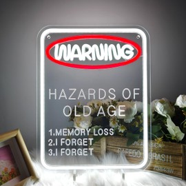 "Warning: Hazards of Old Age" LED Neon Sign Decor for Retirement Parties, Senior Living Spaces, Birthday Party, Funny Gag Gift Light for Aging Individuals, Caregivers (Red snd White,USB)