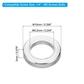 PATIKIL M6 Aluminum Spacers, 10 Pcs Metal Spacer Aluminum Round 6.2mm ID x 10mm OD x 2mm L Thickness Aluminum Spacer 1/4in ID Screw Standoff Fit for 1/4" or M6 Screw Bolts