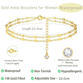 Irikdescia Anklet Multilayer Anklet 14K Gold Link Pearl Rhinestone Anklet for Women Gold Jewelry Gift Anklet for Women (Gold)