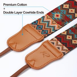 Padwa Lifestyle Camera Strap - 2" Cowhide Head Camera Straps for Photographers,Vintage Jacquard Embroidery Woven Cotton Adjustable Shoulder Neck Straps for Cameras,Binoculars（Cool Ethnic Style Brown）