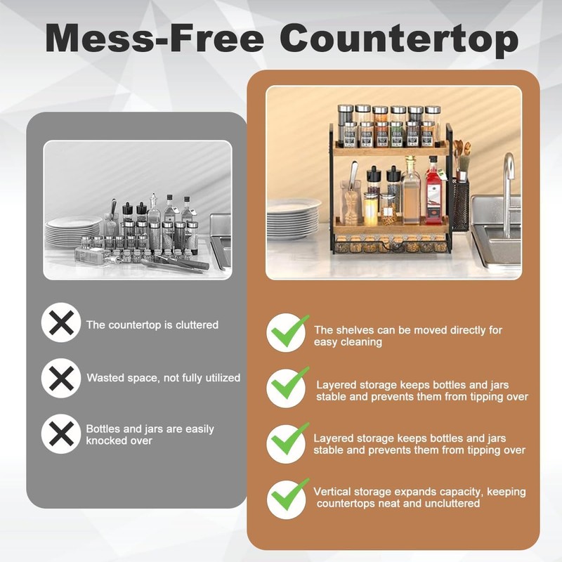 Harnidipa 2 Tier Spice Rack Organizer for Countertop with Drawer