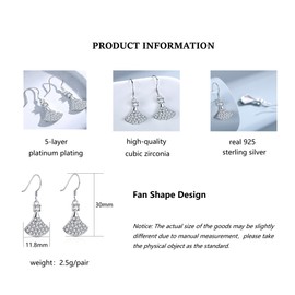Bellitia Jewelry Women's Fan/Skirt CZ Diamond Tassel Earrings Drop Earrings Made of Sterling Silver 925 Rhodium-Plated Cubic Zirconia Birthday Christmas Gift Jewellery for Women Girls, Sterling