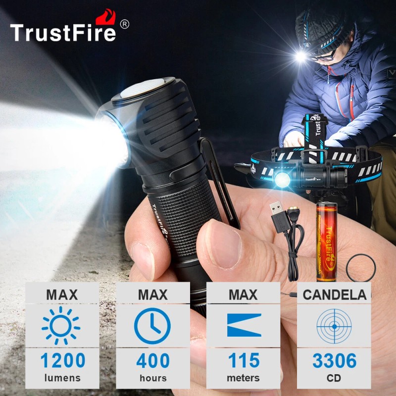 Trustfire 1200Lumens Waterproof Headlamp Led Rechargeable Head Lamp Headlight US